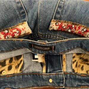 Vintage Roberto Cavalli Denim Jeans Italy Size Small Coral Pearl Crystal